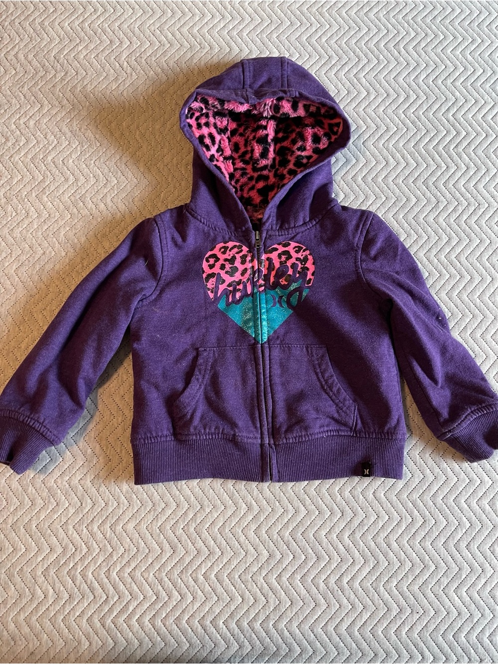 Hurley Purple Zip Hoodie with Pink Leopard Hood Lining
